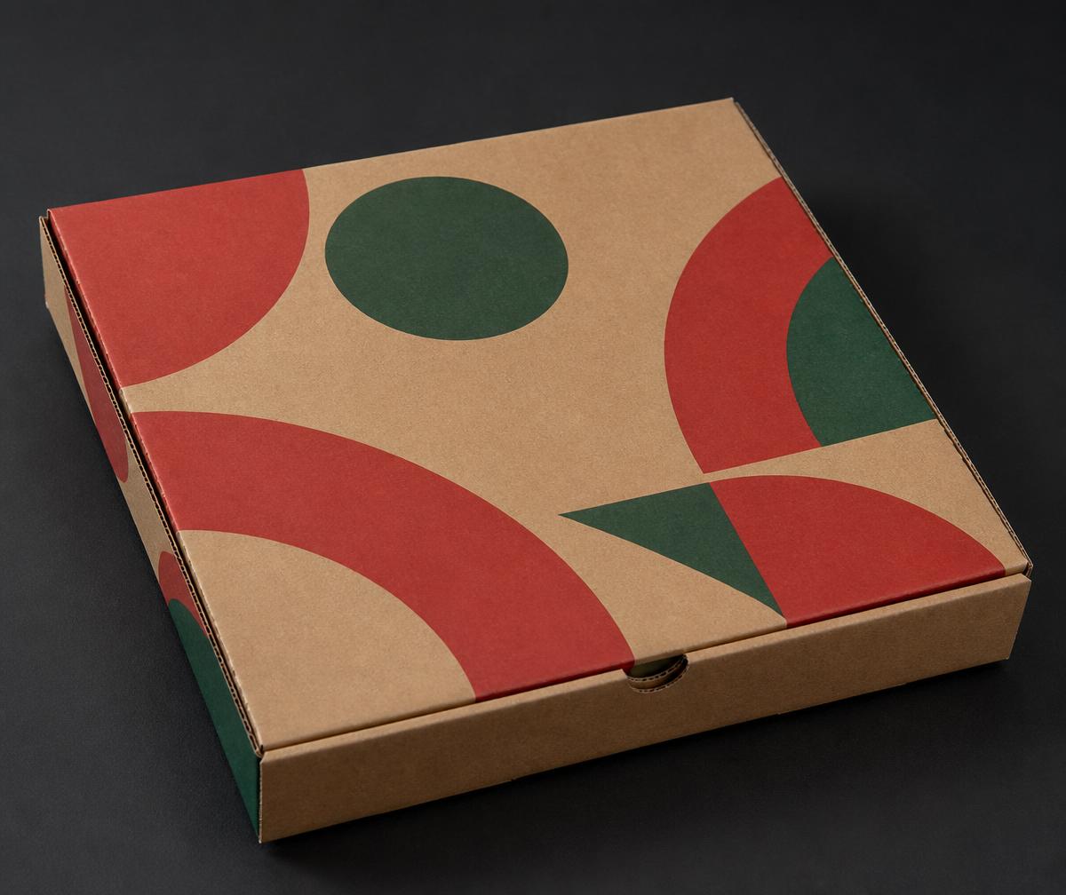 Caixa de pizza de papelão kraft com impressão gráfica em duas cores